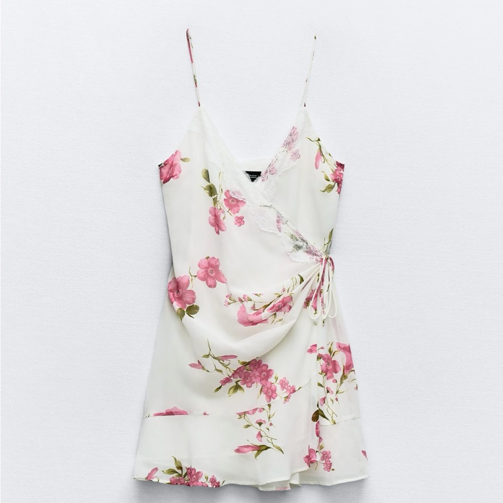 Zara lace trim printed mini dress size XS